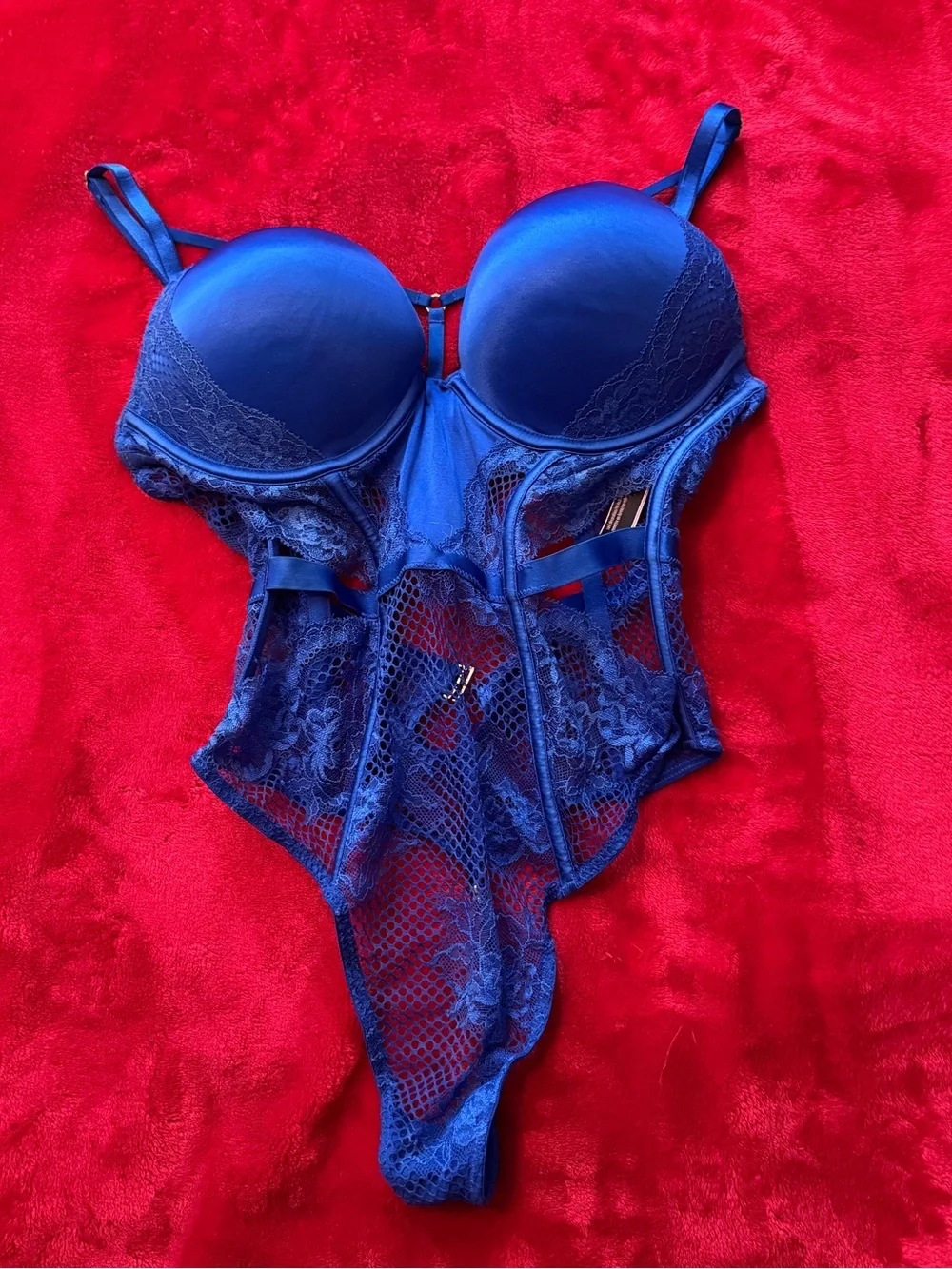 Victoria’s Secret Royal Blue Lace & Mesh Corset Bodysuit Lingerie PushUp Teddy S